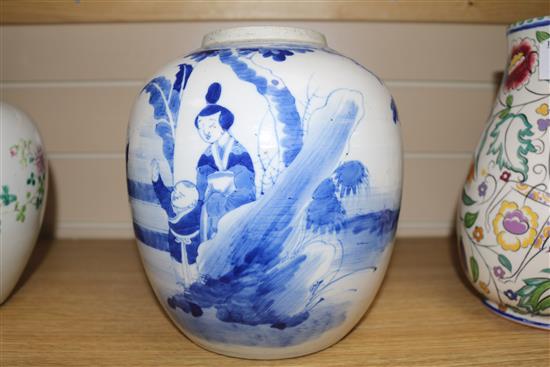 A 19th century Chinese blue and white ginger jar, 8.75in.